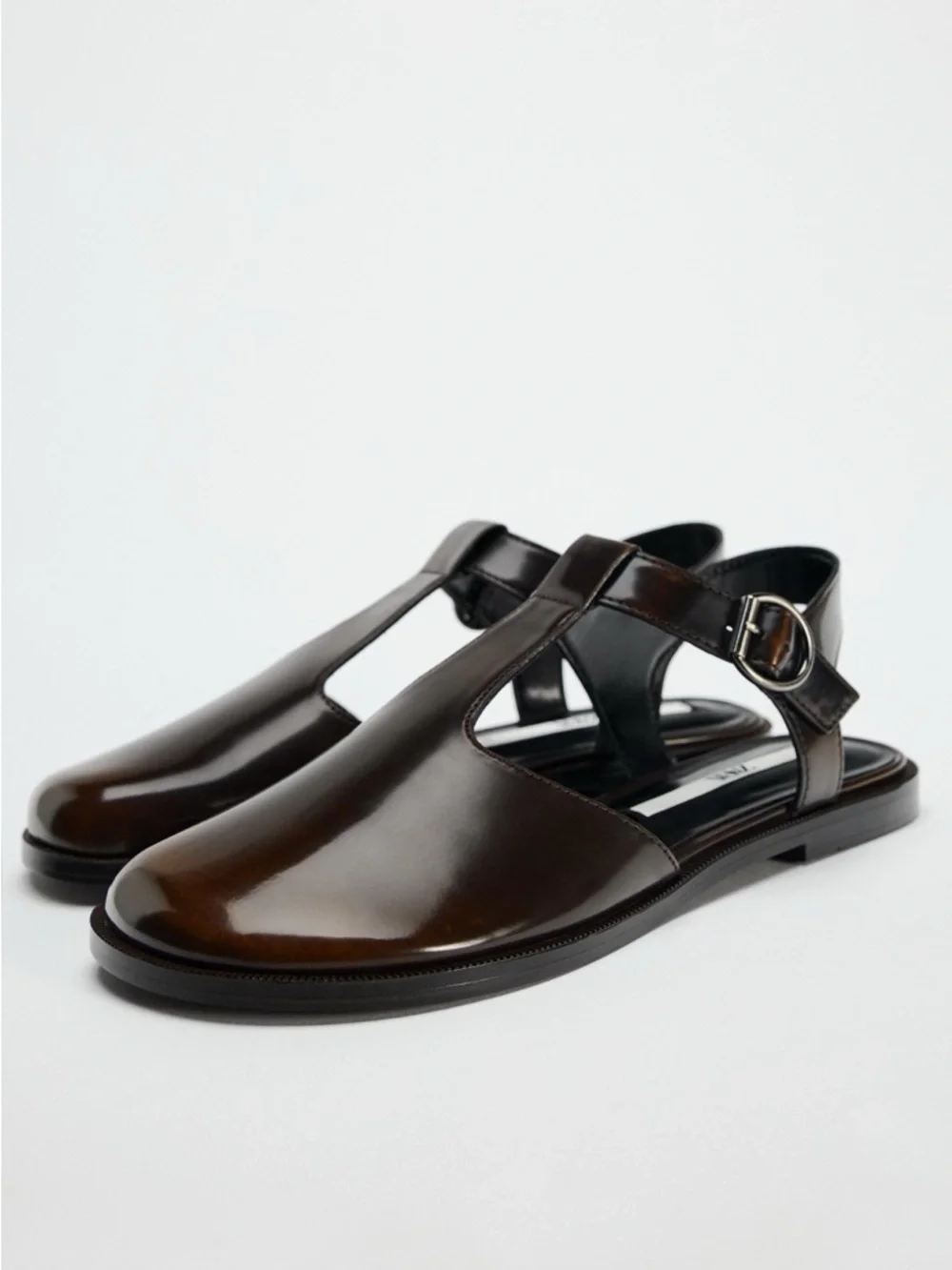 Zara Chocolate Brown Patent Mary Jane Shoes - Picture 2 of 7